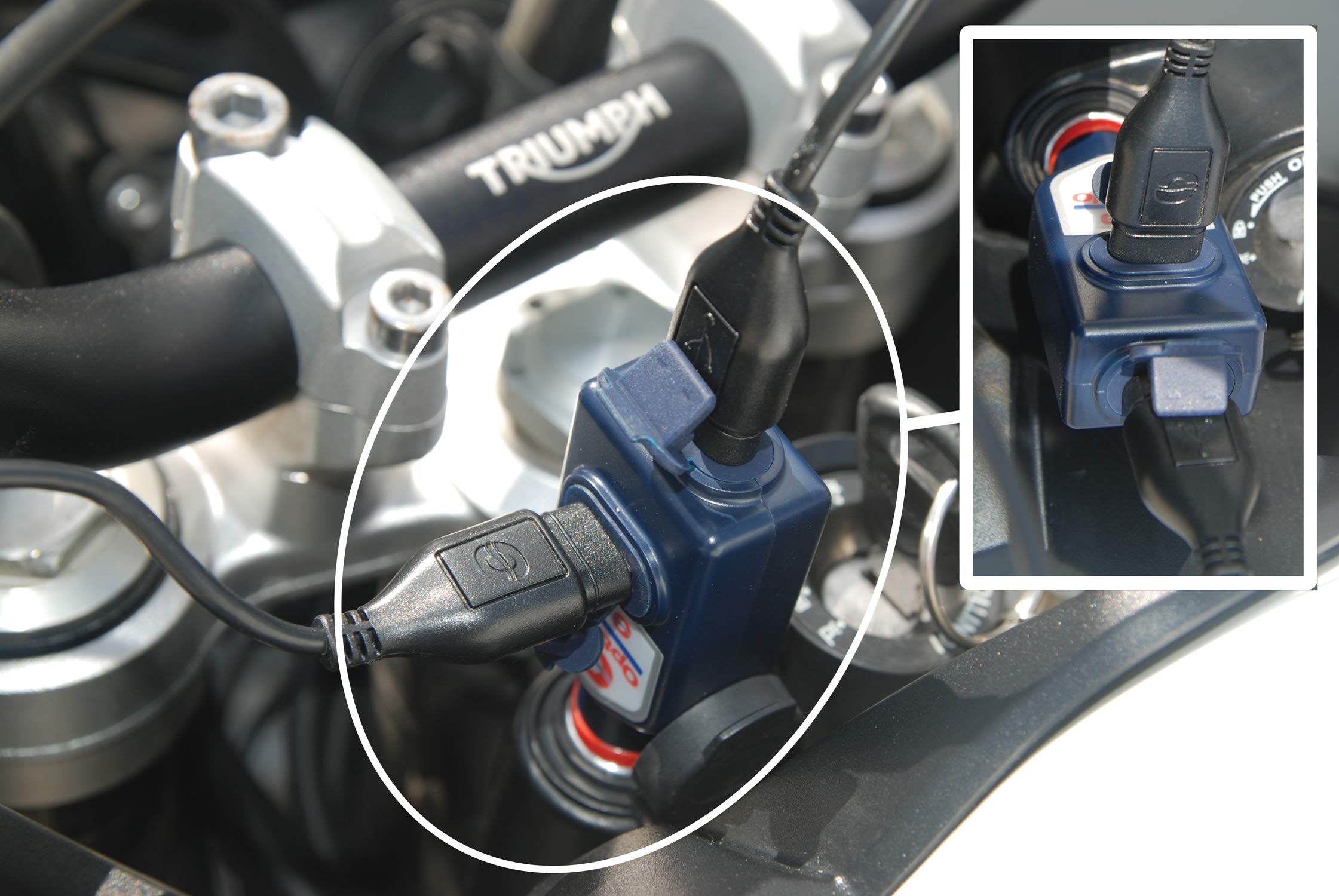 TecMate Optimate USB O-115, Chargeur USB 3 300 mA Double Sortie résistant aux intempéries, avec Prise Moto (pour BMW, Triumph ou Ducati MultiStrada)