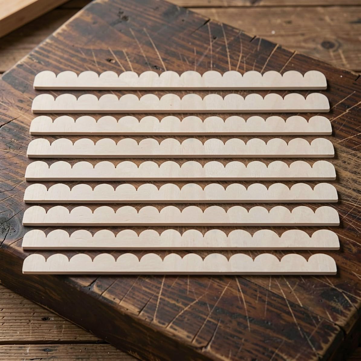 40pcs Unfinished Wooden Scalloped Trims for Picture Frames, Khaki
