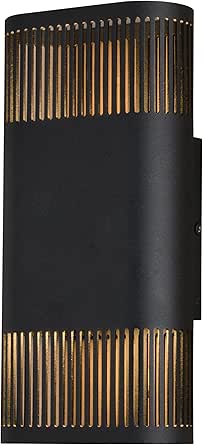 VAXCEL Skyline 10.25 in. H 2-Light Textured Black Contemporary Outdoor Wall Sconce Made of Rust-Resistant Aluminum, Metal Shade, Integrated LED, Use for Exterior Porch Patio Front Door or Garage