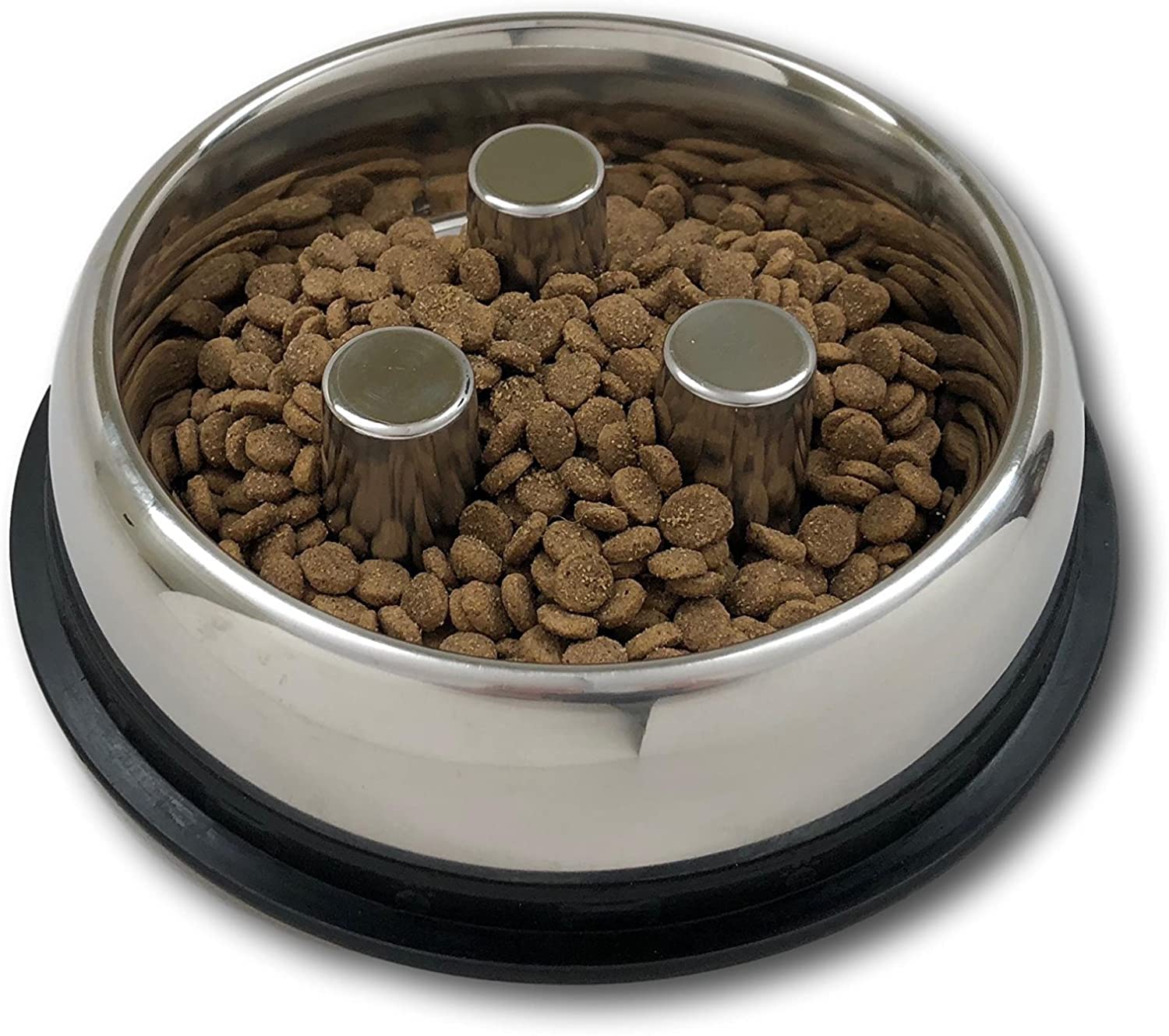 QT Dog - Brake-Fast Slow Feed Stainless Steel Bowl, Non-Slip - Ideal Puppies, Small & Medium Dogs, Suitable for Dry & Wet Food - 2 Cups (16 Oz)