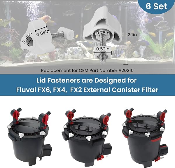6PCS A20215 Canister Filter Lid Locking Nut - Compatible with Fluval FX2 FX4 FX5 FX6 Aquarium Filters, Durable ABS Plastic & Stainless Steel Replacement Fastener for Leak-Proof Stability - 2