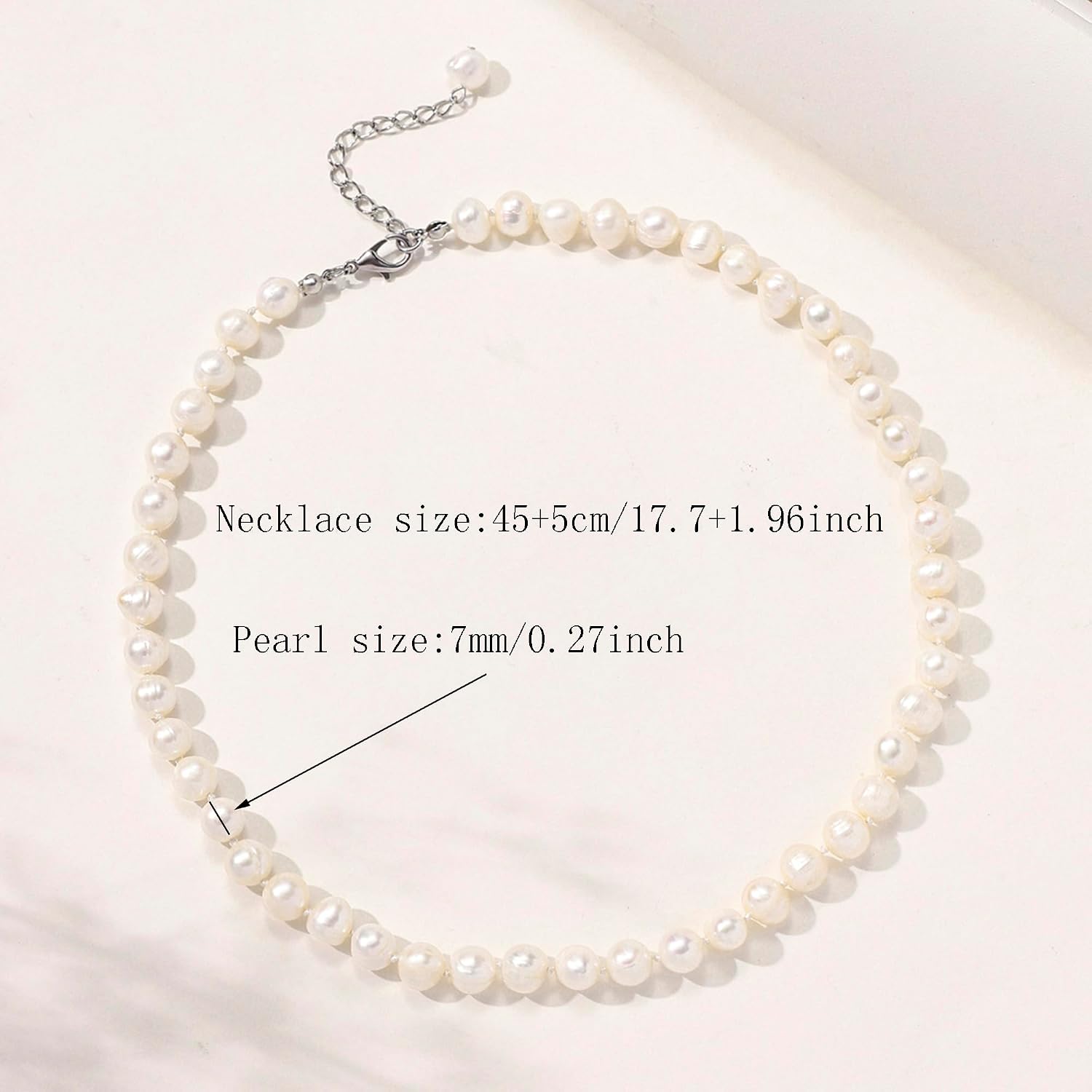 Freshwater pearl white pearl necklace, 7MM pearl, suitable for daily wear such as balls and weddings