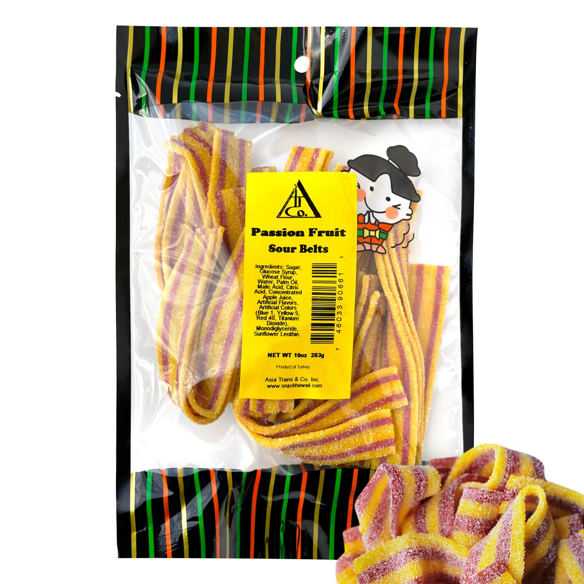 Sour Power Lilikoi Passion Fruit Gummy Candy Belts 10 oz - Sweet and Delicious Candy Snack - Perfect Size Bag For Sharing With Friends - Bite Size Pieces For Any Occasion