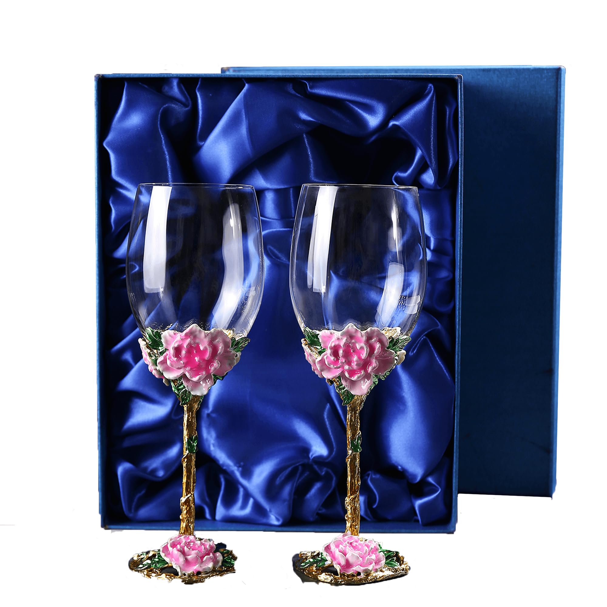 Painted Enamel Flower Lead-Free Wine Glass 320ml Multicolor 2pc Giftbox — image 1