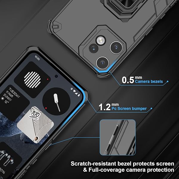 Funda para CMF Phone 2 Pro, Carcasa Antigolpes con Soporte anular metálico, Case Protectora de Grado Militar, Negro - 2