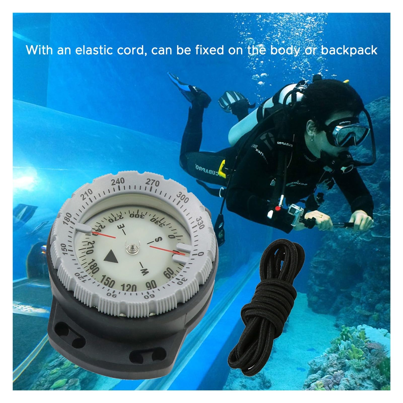 Tilt-Compensated Balanced Design | 50M Underwater Diving Compass Luminous Wrist Waterproof Navigation Tool with Elastic Rope for Scuba Diving Camping Hiking Outdoor Activities