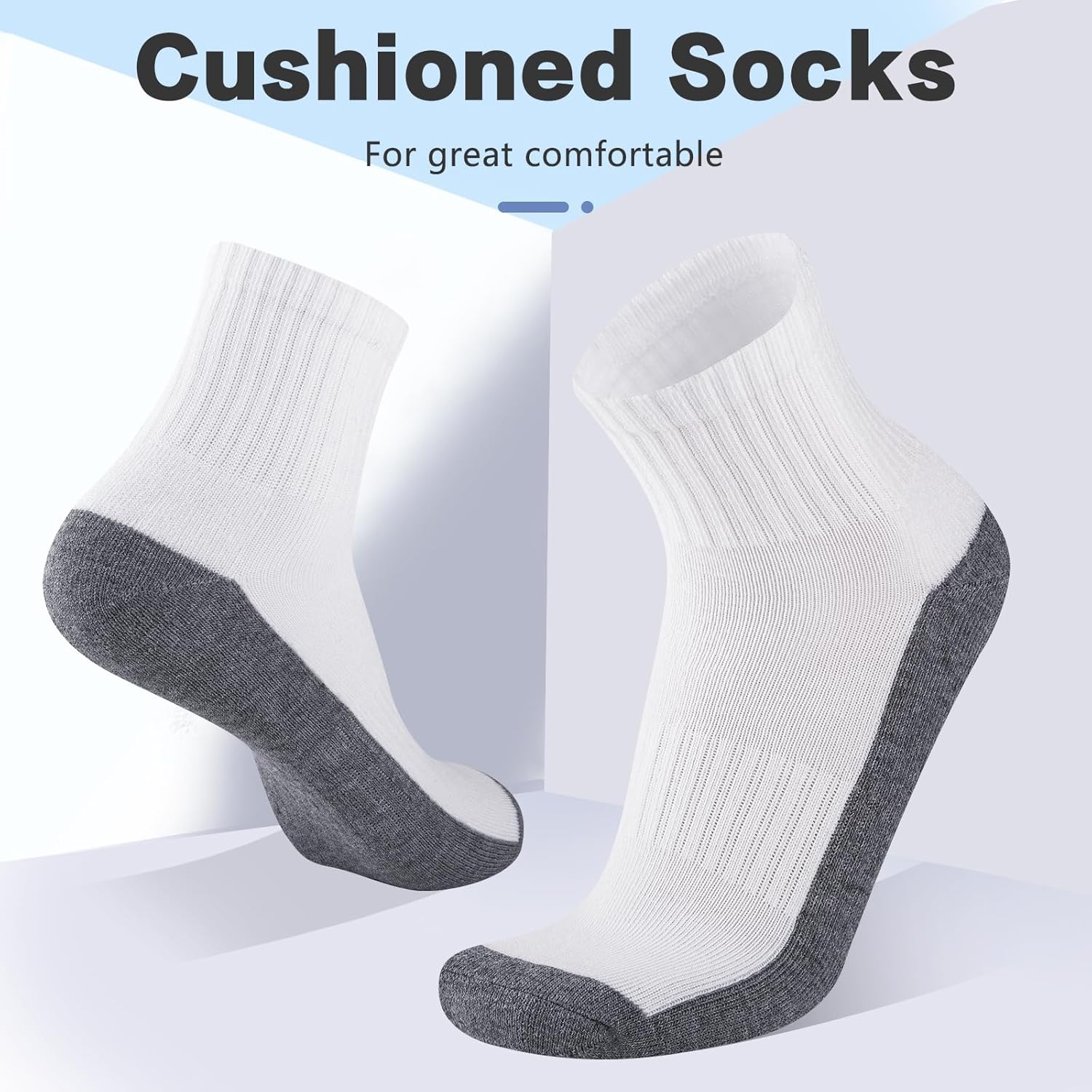 Heatuff Mens Cushioned Ankle Socks, Comfort Athletic Running Casual Quarter Socks (8 pairs) - Image 3