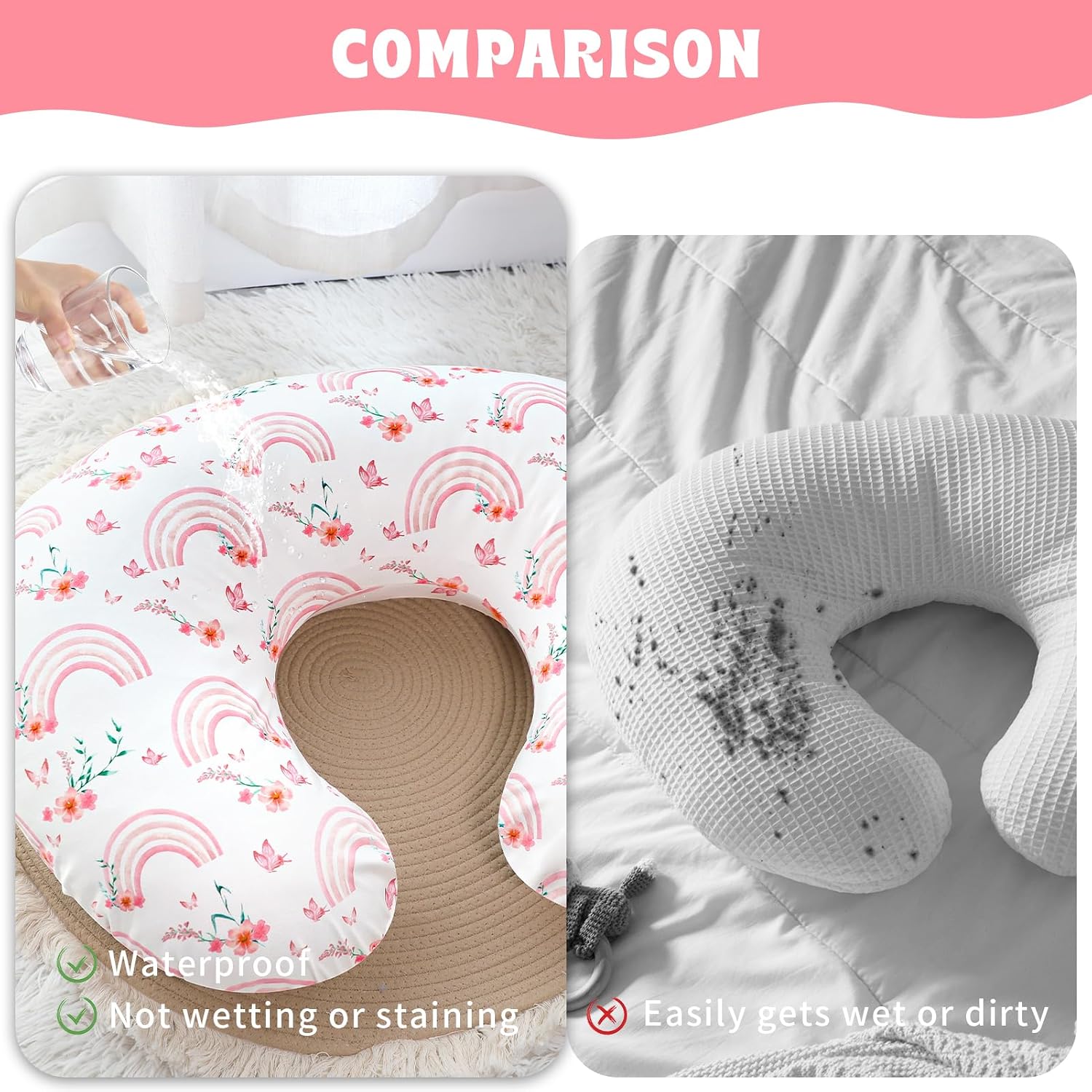 Hooyax Baby Waterproof Nursing Pillow Cover, Stretchy Nursing Covers for Breastfeeding Pillows, Adorable Infant Feeding Pillow Slipcover for Baby Boy and Girls