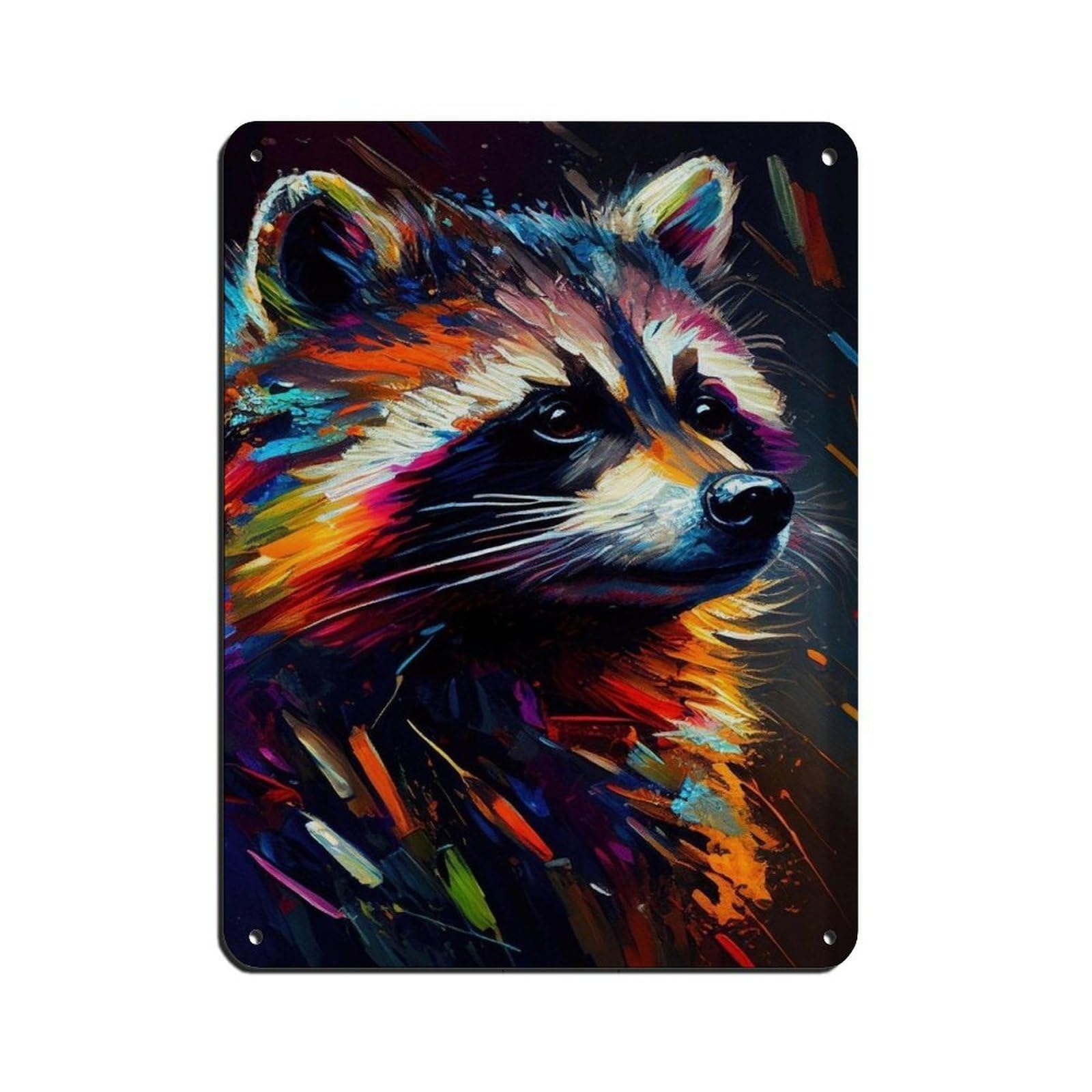 Lxwnze 30L X 40W Cm Raccoon Oil Painting Poster Tin Sign Vintage Metal Pub Club Cafe Bar Home Wall Art Decoration Poster Retro 12X16inch(30X40cm)