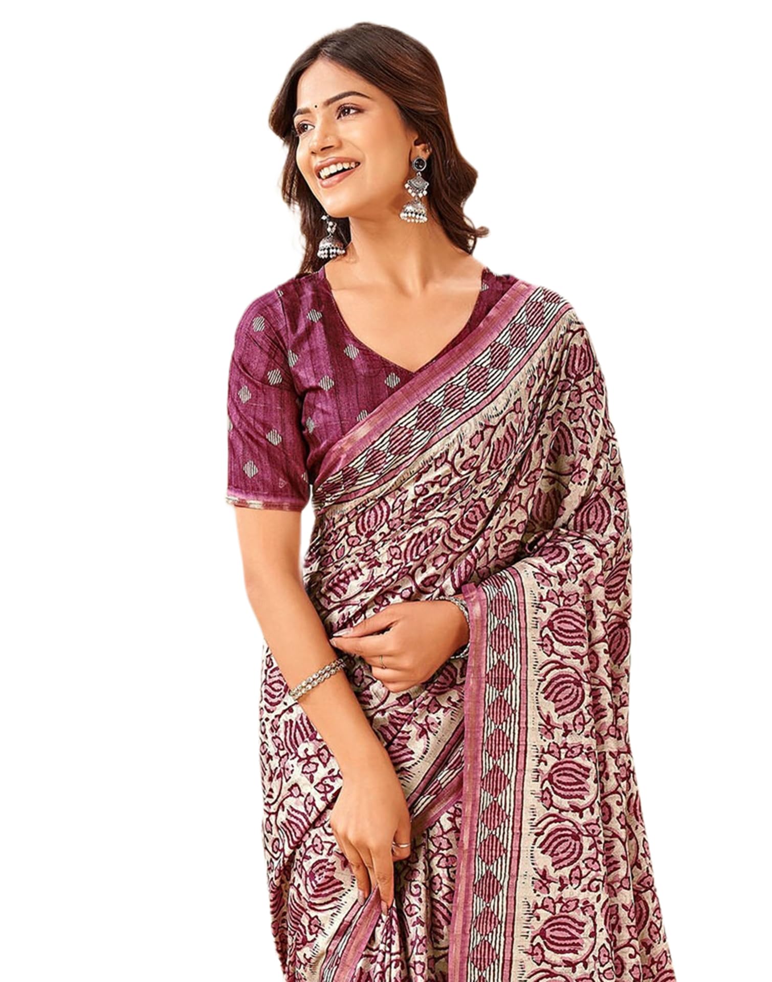 siril Women's Cotton Linen Zari Border Printed Saree with Unstitched Blouse Piece-picture-43