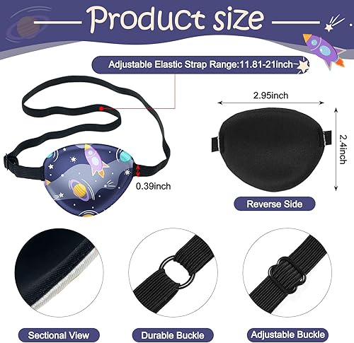 Miniatura 2 de Eurzom 8 parches para ojos para niños, parche ajustable para un solo ojo, reutilizable, lindo parche para niñas y niños con correa elástica para