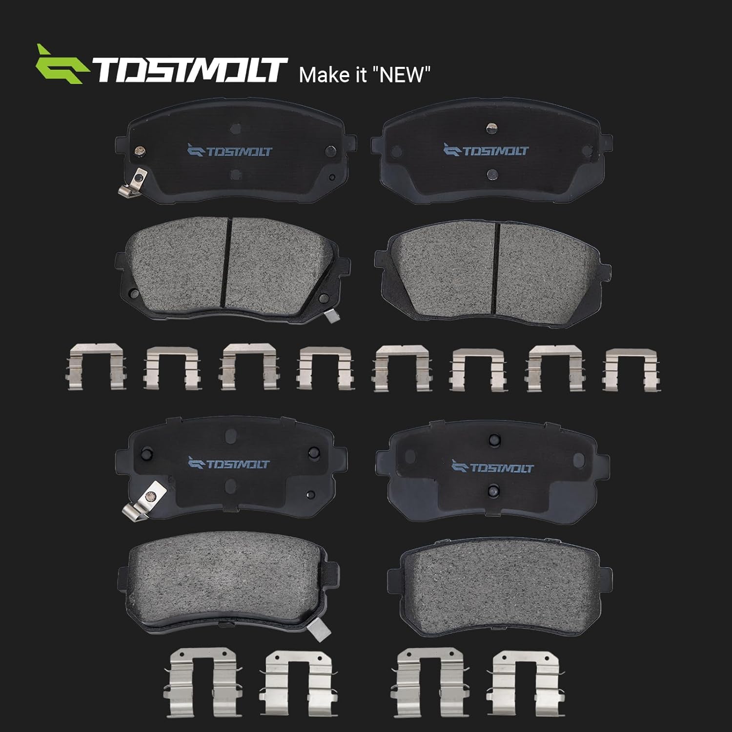 New 8pcs Complete Front+Rear Super Quiet Shimmed Slotted Ceramic Disc Brake Pads w/Hardware Fit 13-15 Tucson 10-12 AWD 16-17 Fuel Cell 12-16 Sportage 11 AWD 14-16 Cadenza Manual Parking Brake