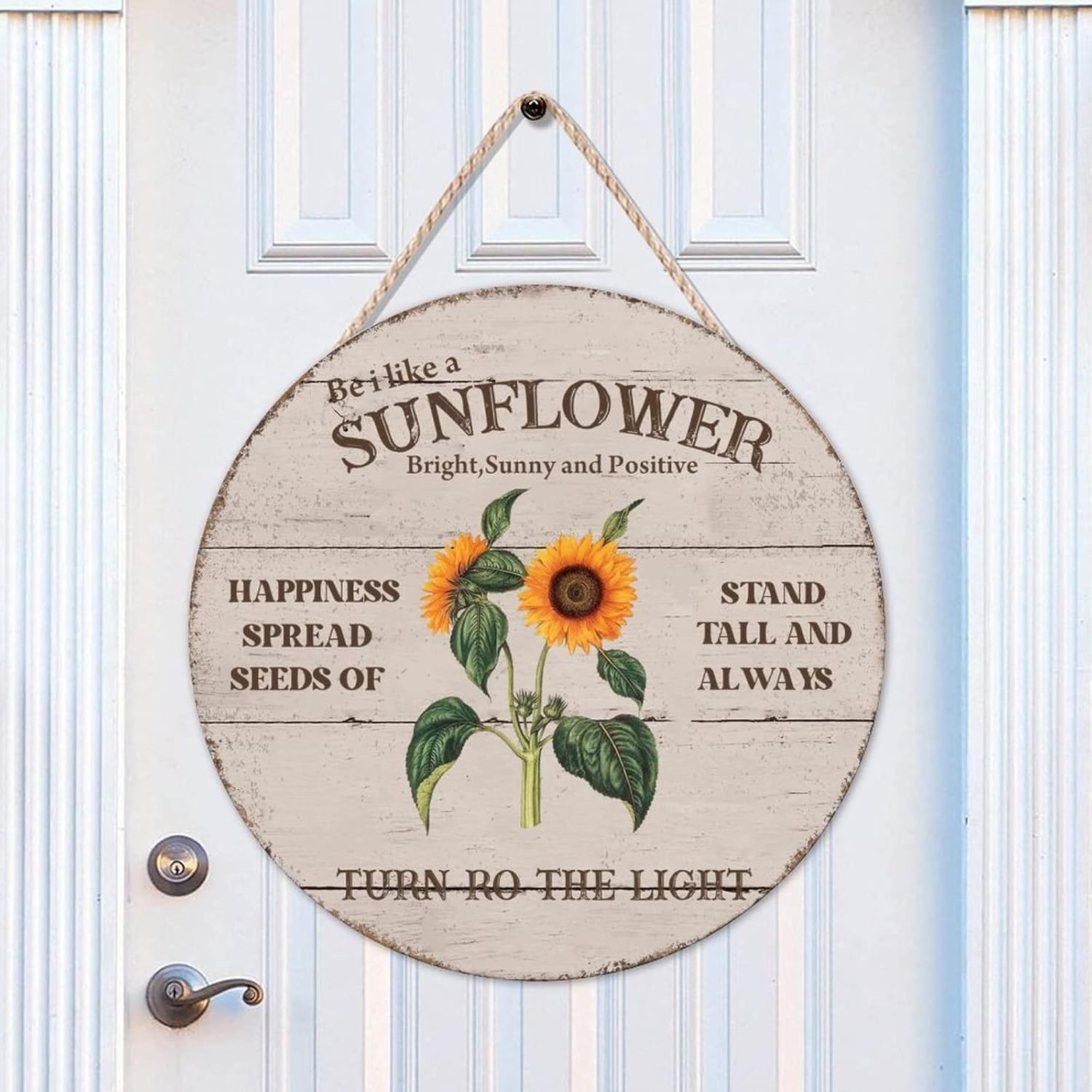 Sunflower Wood Door Sign, Yellow Front Door Sign, 16x16in Flower Wall Hanging Sign Plaque for Outdoor Front Porch Farmhouse Front Door Decor Housewarming Gifts