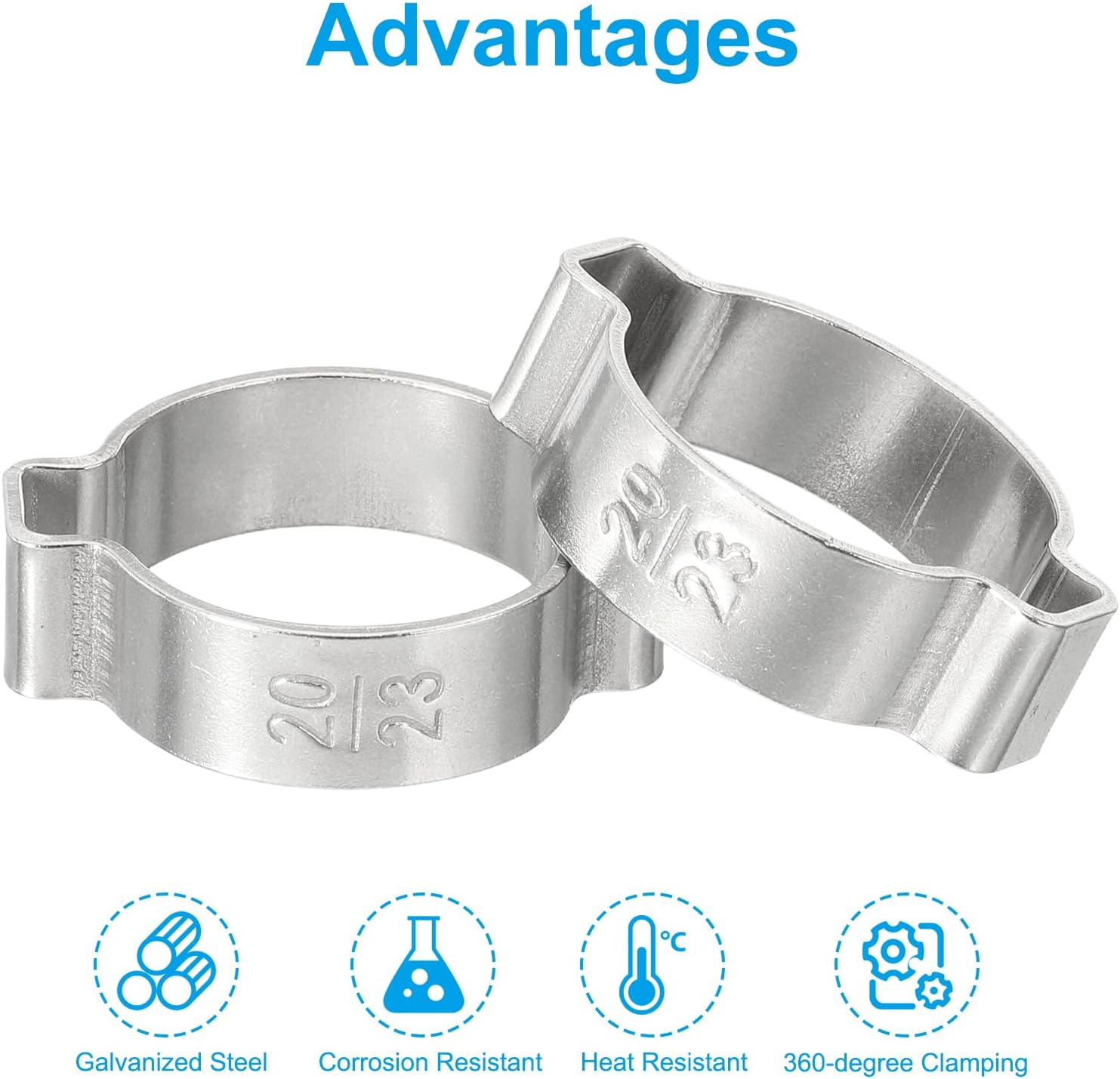 PATIKIL 40 Pack 40-23mm Double Ear Hose Clamp, 304 Stainless Steel O Clip Crimp Rings for Fuel Petrol Pipe Tube Fitting Connections, Silver Tone