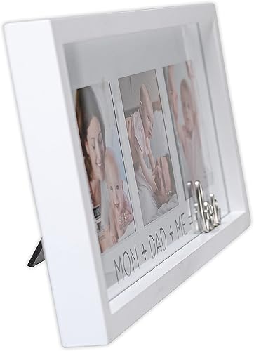 Miniatura 4 de Malden International Designs 3569-344 - Marco de pared para fotos de 4 x 4 pulgadas, 3 aperturas, color blanco mate con texto en inglés "Mom Dad Me