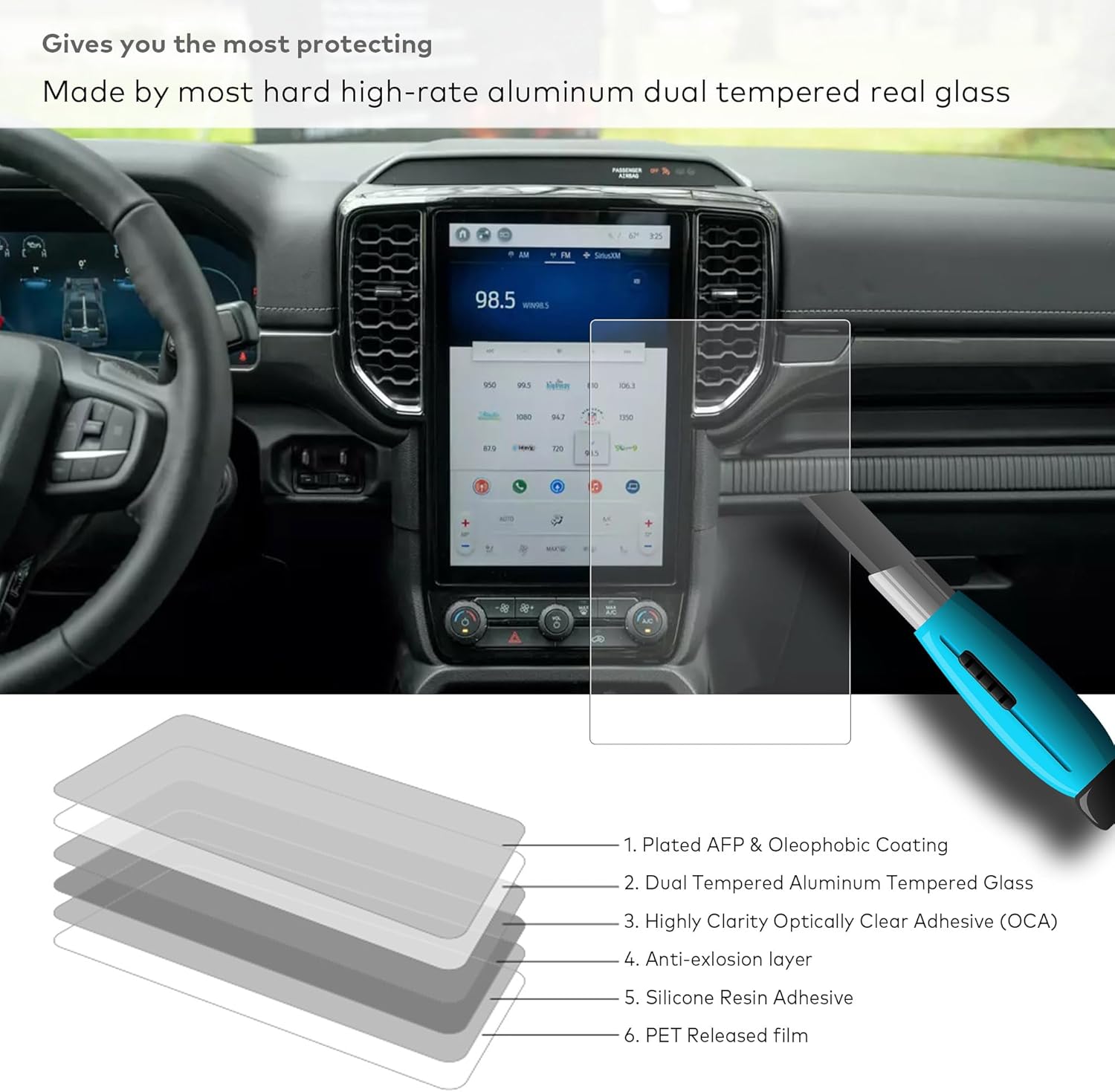 [Anti Glare] Tempered Glass Screen Protector for (2024/2025/2026) Ford Ranger Lariat/Raptor 12.4 Inch Navigation Infotainment Touchscreen [9H] [Anti Fingerprint] (Matte)