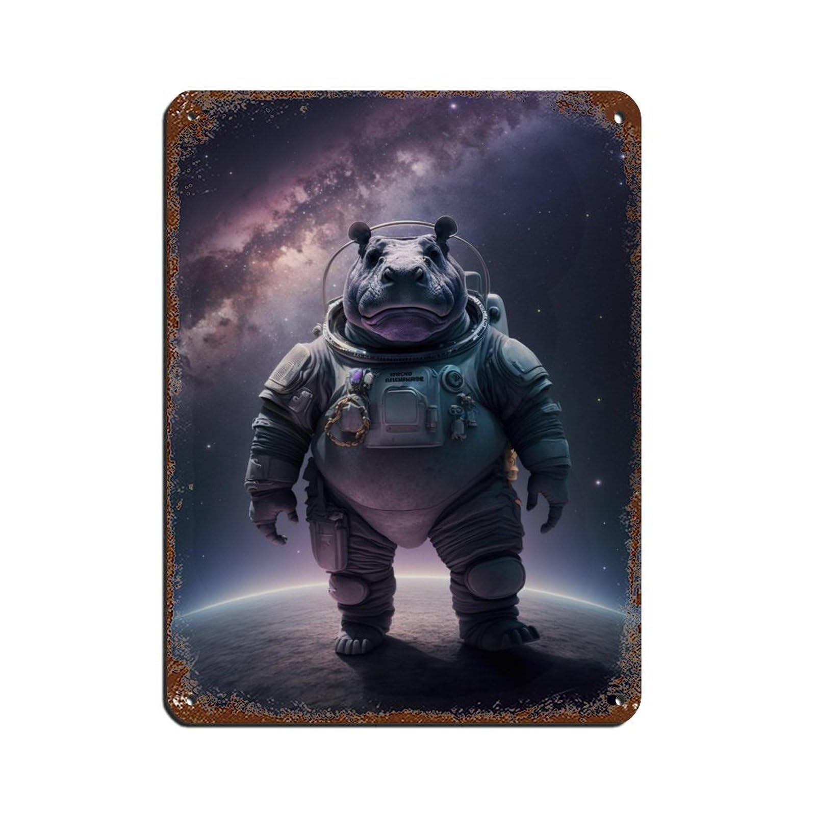Astronaut Hippo, Futuristic Animal（3） Tin Sign Vintage Metal Pub Club Cafe Bar Home Wall Art Decoration Poster Retro 12x16inch(30x40cm)