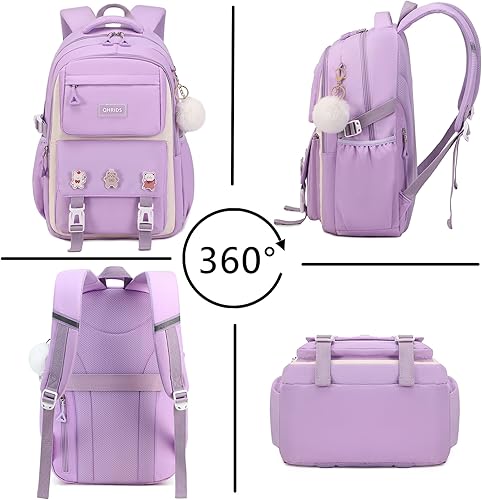 Miniatura 6 de Mochila estética para laptop para niñas, mochila kawaii grande, mochila de viaje casual de anime, Púrpura, Mochilas Daypack