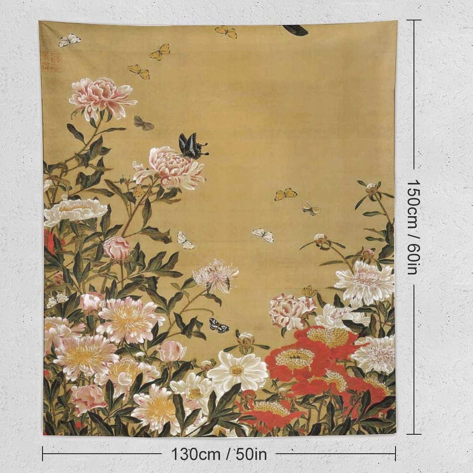 Amazon.co.jp: タペストリー 伊藤若冲 芍薬群蝶図 壁掛け 壁飾り 布