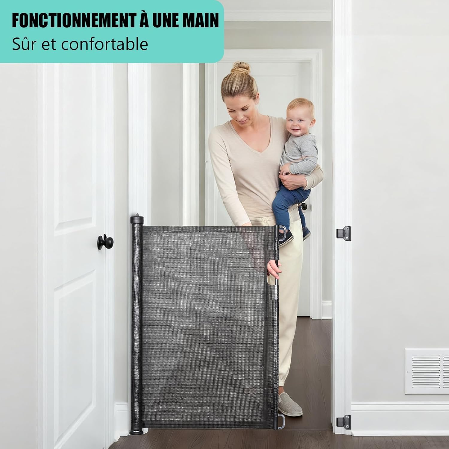 Barrière Sécurité Enfant Rétractable, Barrière Escalier et Porte | Ouverture d'une Seule Main, Installation Facile, Largeur 0-180 cm pour une Protection Flexible