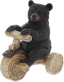 The Bridge Collection Black Bear Figurine Riding Wooden Tricycle - Unique Lodge Style Black Bear Home Decor - Forest Inspired Accent with Cabin Aesthetic