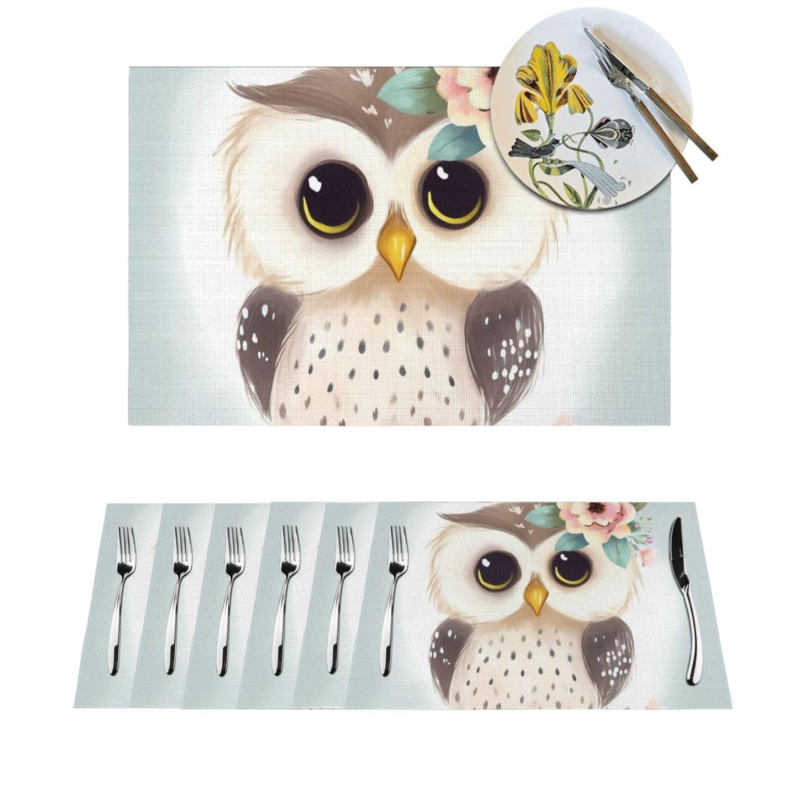 Sets de table en PVC lavables et anti-chaleur : protection antidérapante motif chouette
