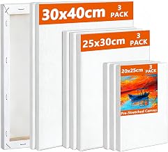 Koncci Stretched Canvas for Painting, 9 Packs 30x40cm, 25x30cm, 20x25cm | Multiple Sizes Canvases Set 280GSM Stretched Wooden Canvas Frames for Acrylic Oil Watercolor, Artist & Beginner