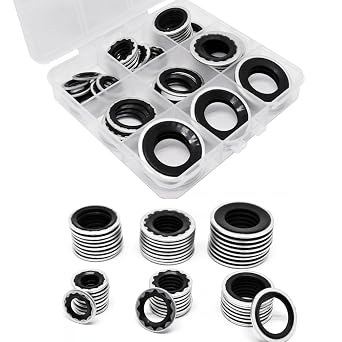 48pcs A/C Gasket Assortment, A/C System Compressor Gasket Seals A/C ORing kit 15-32241 GM Original Equipment Self-Centered Bonded Automotive Seal Air Conditioning Port Seal Washer Kit Black