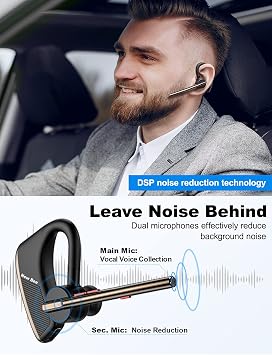 New Bee Bluetooth Headset Handsfree Bluetooth Earpiece V5.2, Gunmetal