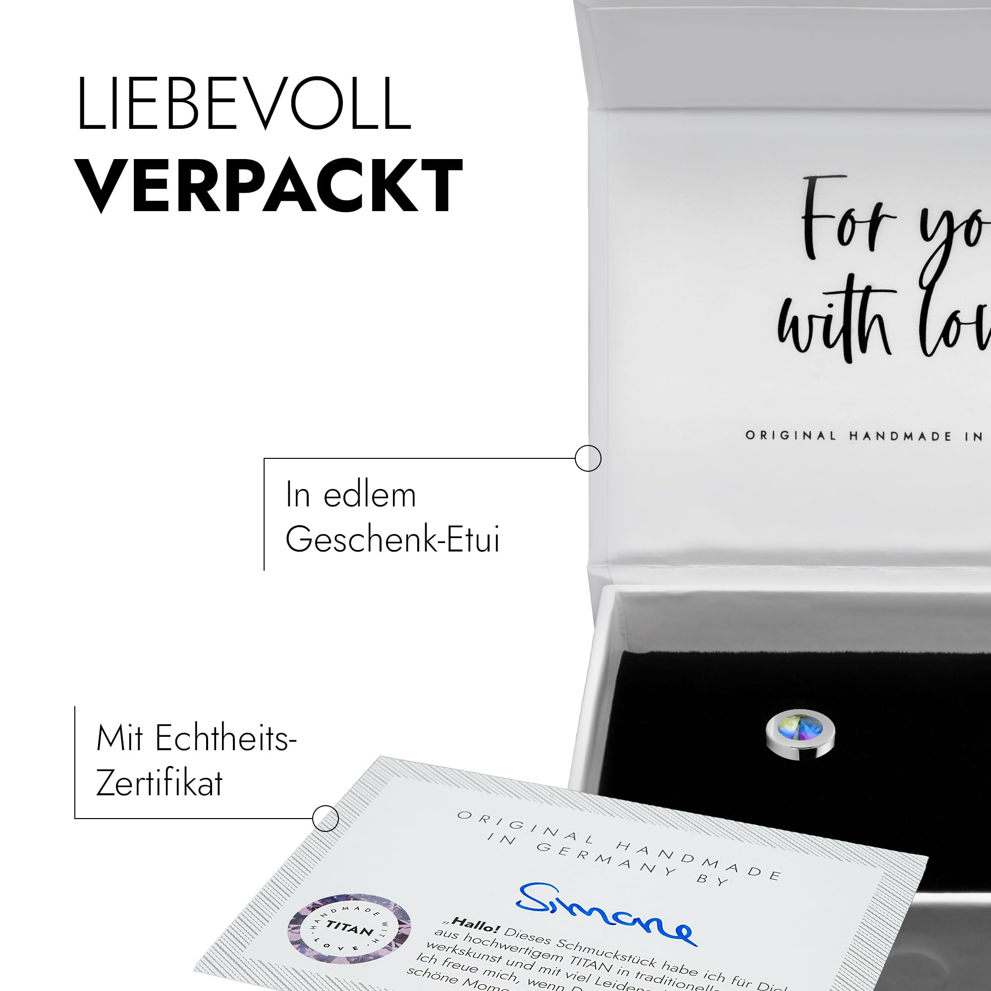 TIABELLE – Ohrstecker LUNA aus Titan mit funkelnden Swarovski® Zirconias – Ohrringe für Damen – allergenfrei & hautverträglich – Handmade in Germany (7,6mm ø)
