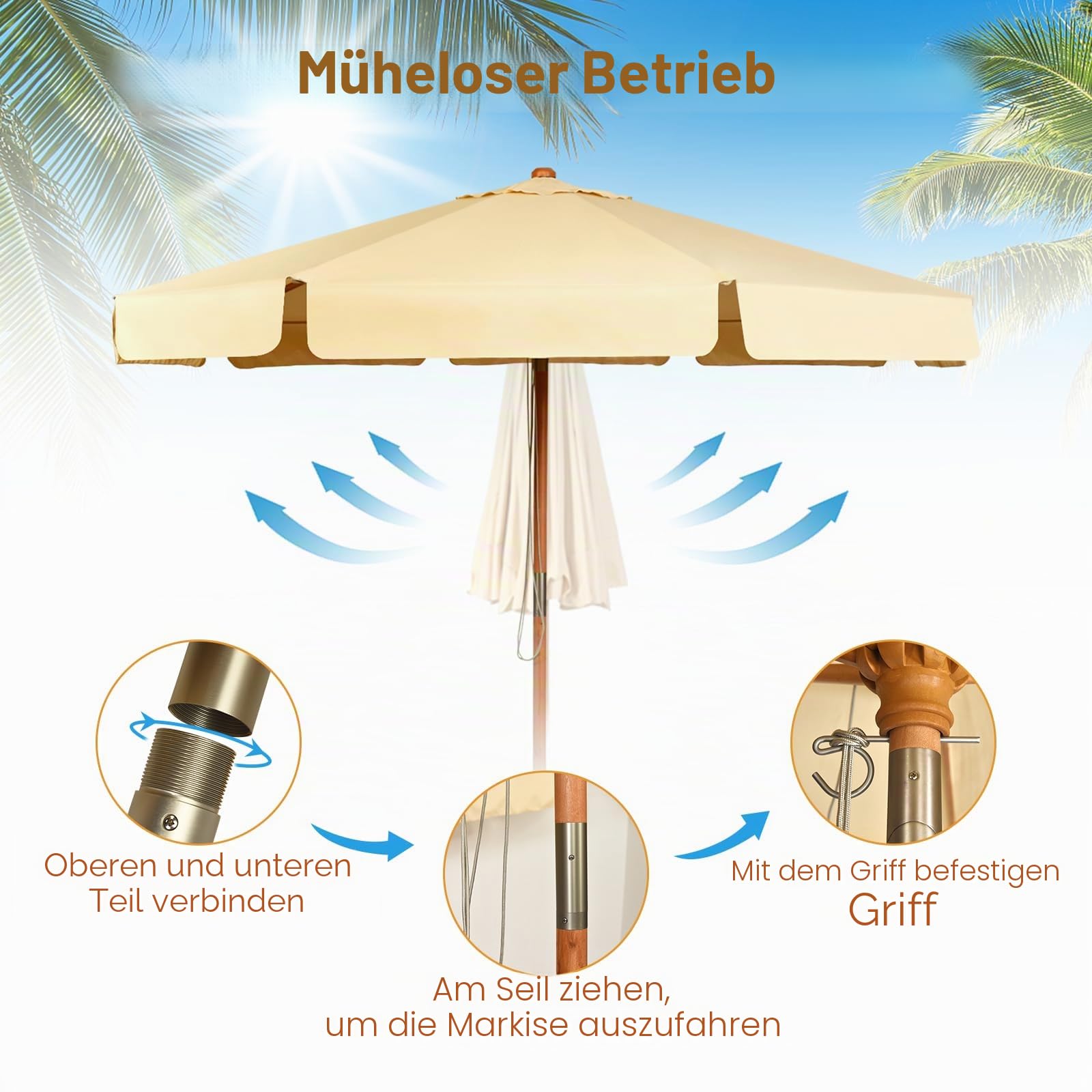 GIANTEX 3 m Sonnenschirm für den Außenbereich, 2 in 1, neigbar und zusammenklappbar, mit 8 Rippen, 48 mm Mast, mit Sonnendach für Regen und Sonne, in 2 Farben erhältlich