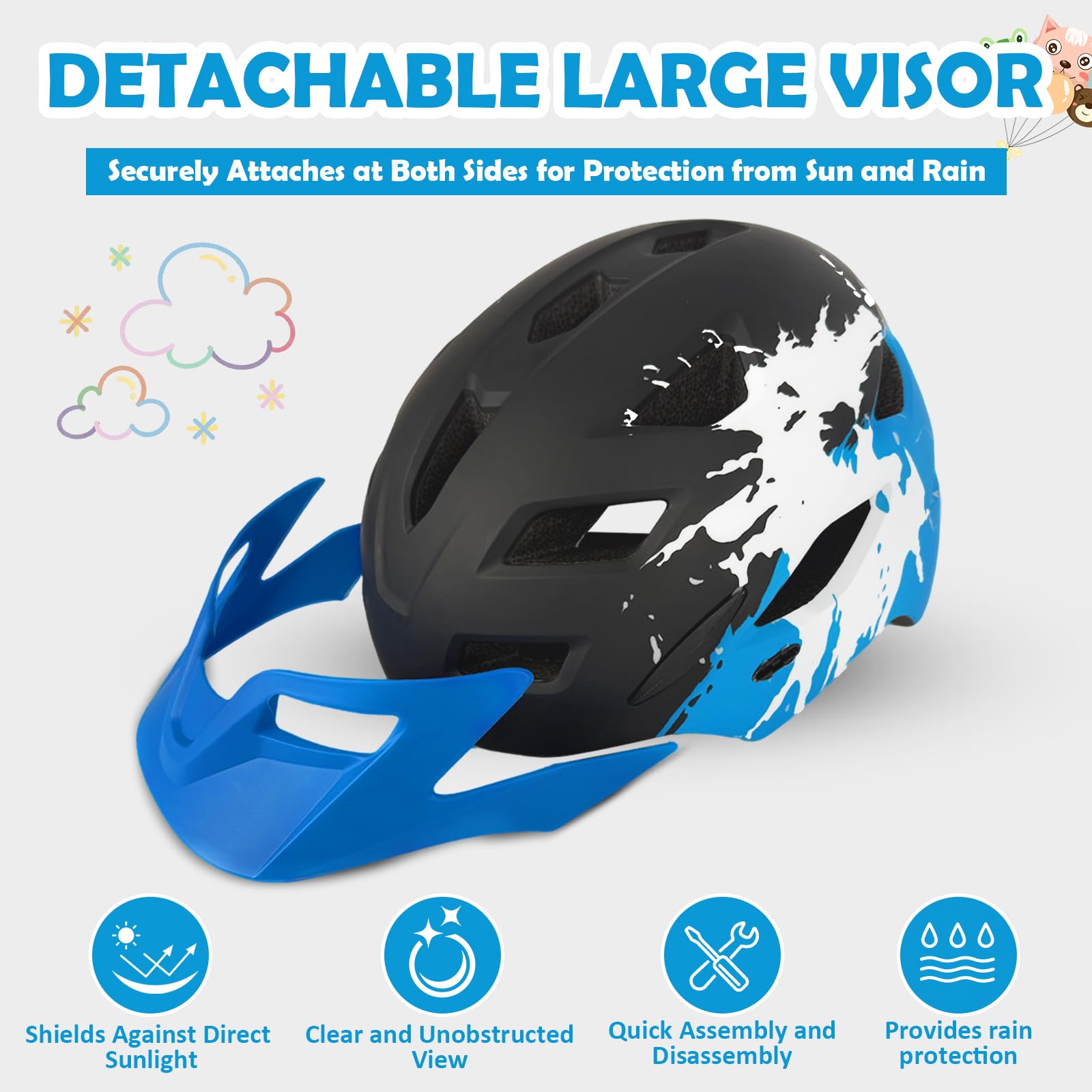 LeapBeast Casco de bicicleta para niños y niñas, con luz, ajustable, para BMX, monopatín, ciclismo, patines en línea, 50-56 cm (a partir de 5-14 años)