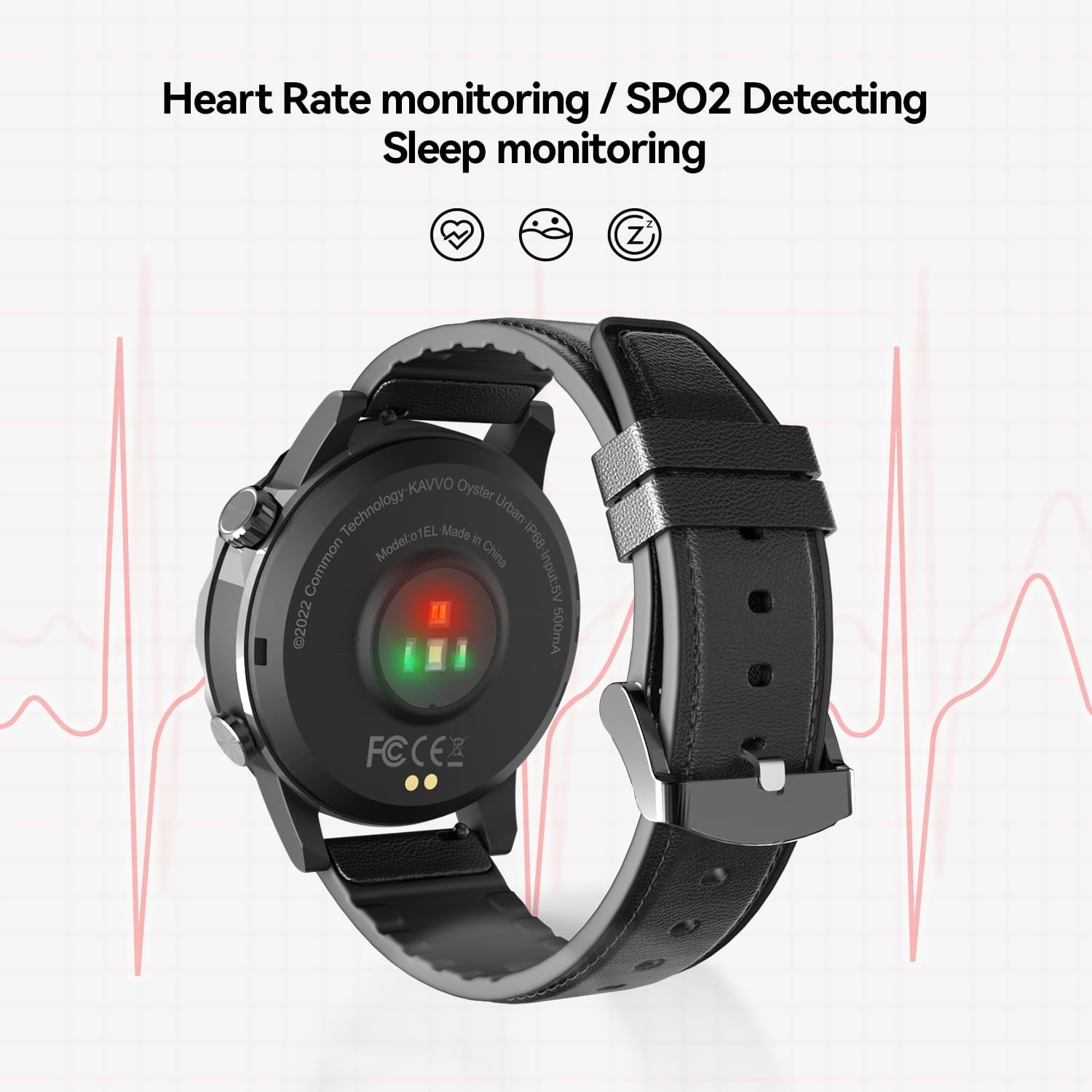 KAVVO Oyster Urban Smart Watch for Men, 46mm Fitness Smartwatch with Blood Oxygen Heart Rate Sleep Monitor, Multiple Sports Modes Tracker for Android iOS Phones (Cool Black) image 4