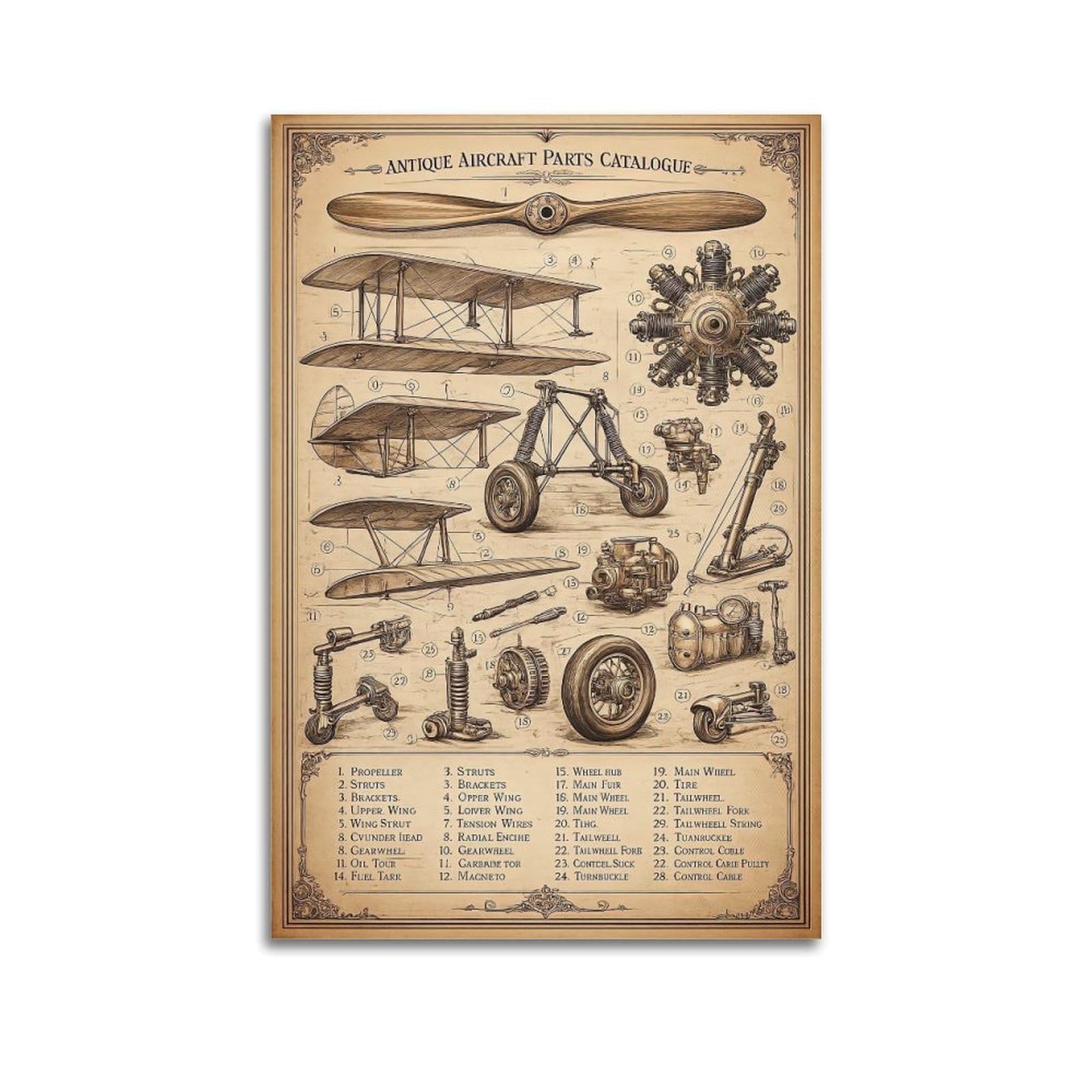 OKAHYS Vintage Antique Aircraft Parts Catalogue Artwork Poster Decorative Painting Canvas Wall Artworks Picture 20x30inch(50x75cm)