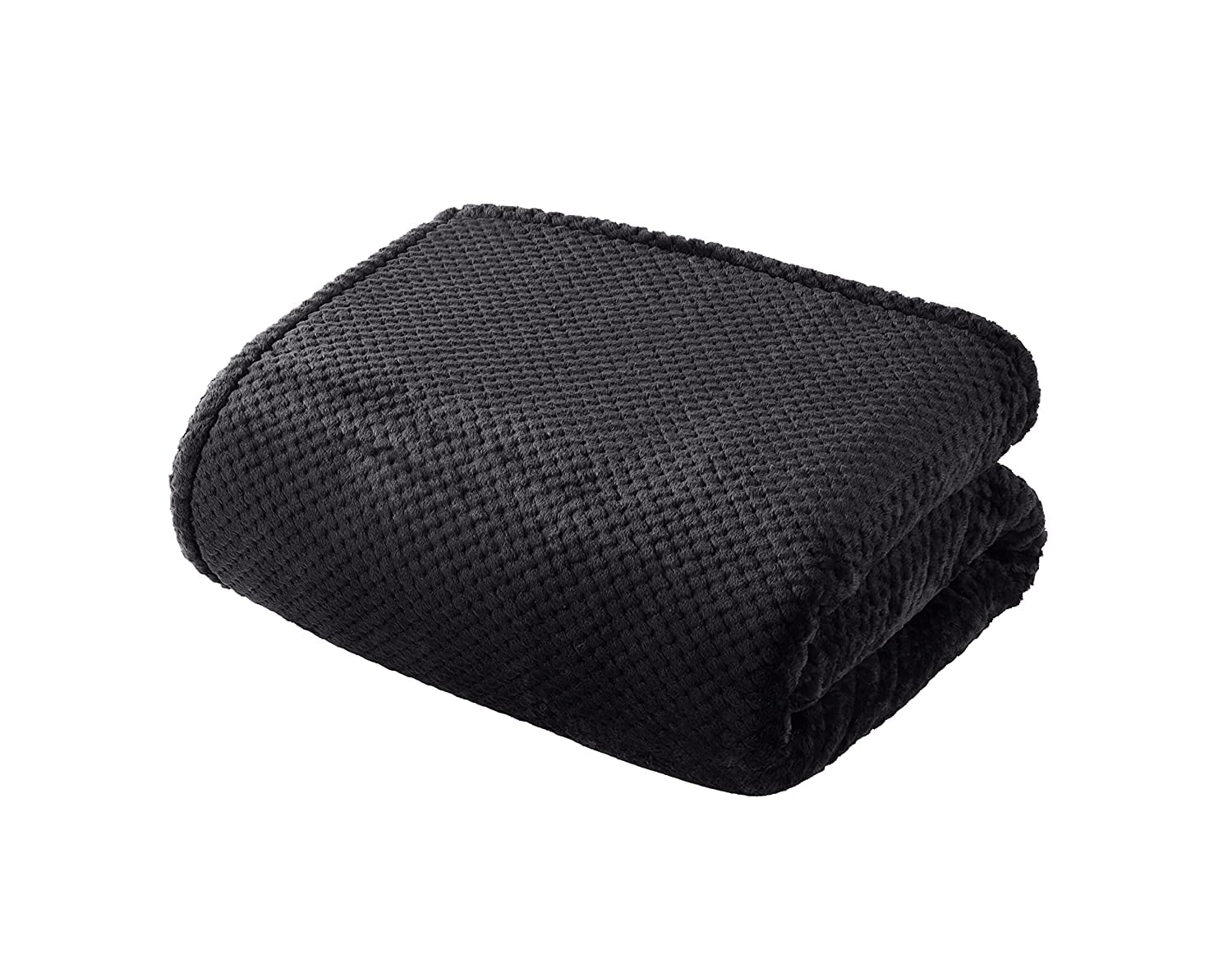 Sleepdown Luxury Waffle Fleece Black Throw Over Sofa Super Soft Warm Cosy Honeycomb Bed Blanket Bedspread - 150cm x 200cm, 5056242854456