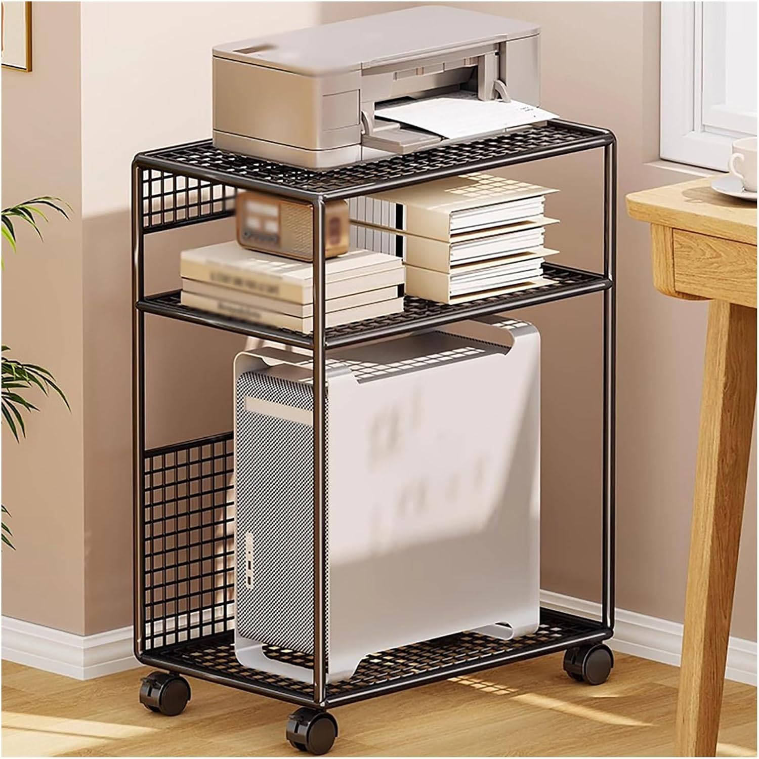 CPU Stand Mobile CPU Stand Holder,PC Tower Stand Cart,3 Tier Rolling Printer Cart for Home Office Storage and Organization(Black)
