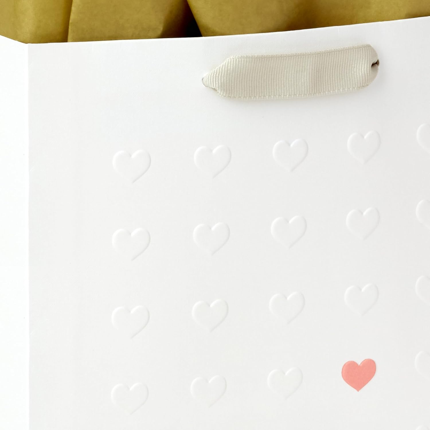 Hallmark Signature Studio 7" Medium Gift Bag with Tissue Paper (Embossed Hearts, White, Pink, Gold) for Valentine's Day, Birthdays, Mother's Day, Baby Showers, Bridal Showers