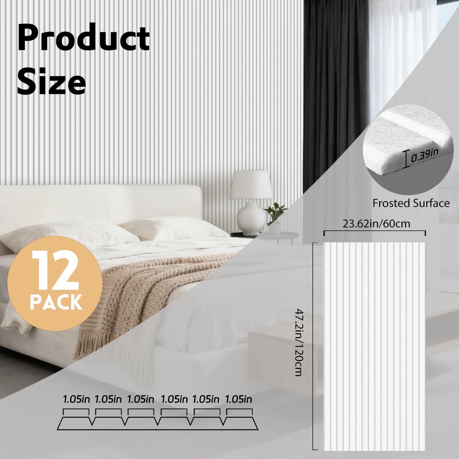 ritollo 12 pack acoustic wall panels, 47.2x23.6x0.4 inch decorative self-adhesive soundproof panels, sound dampening panels for home studio office, white(white,12) 12pcs-0.4'' white