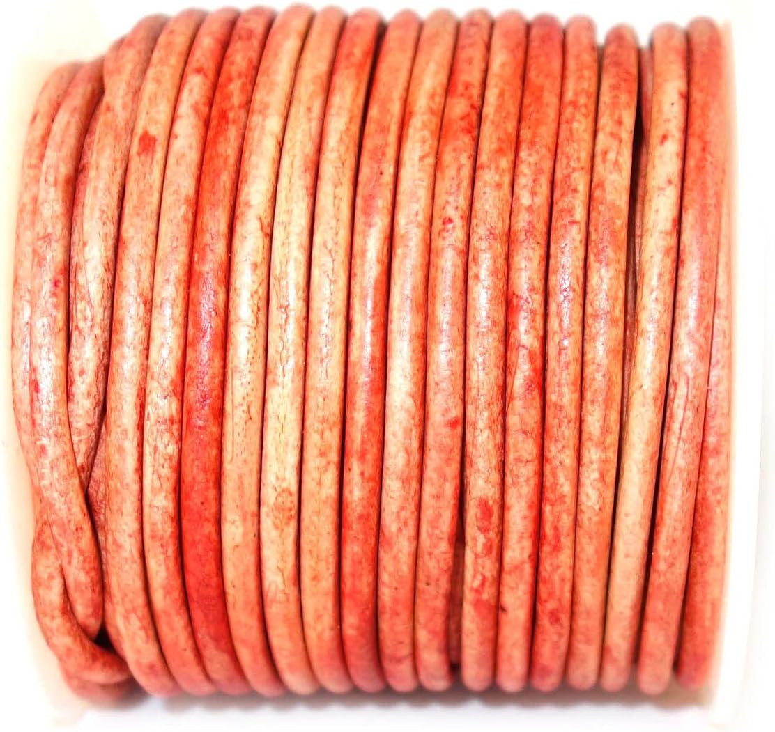 2mm Round Leather Cord for Jewelry Making Necklaces Bracelets Choker Hair Accessories Beading Work DIY Crafts and Hobby Projects, Roll of 20 Meters (Natural Red)
