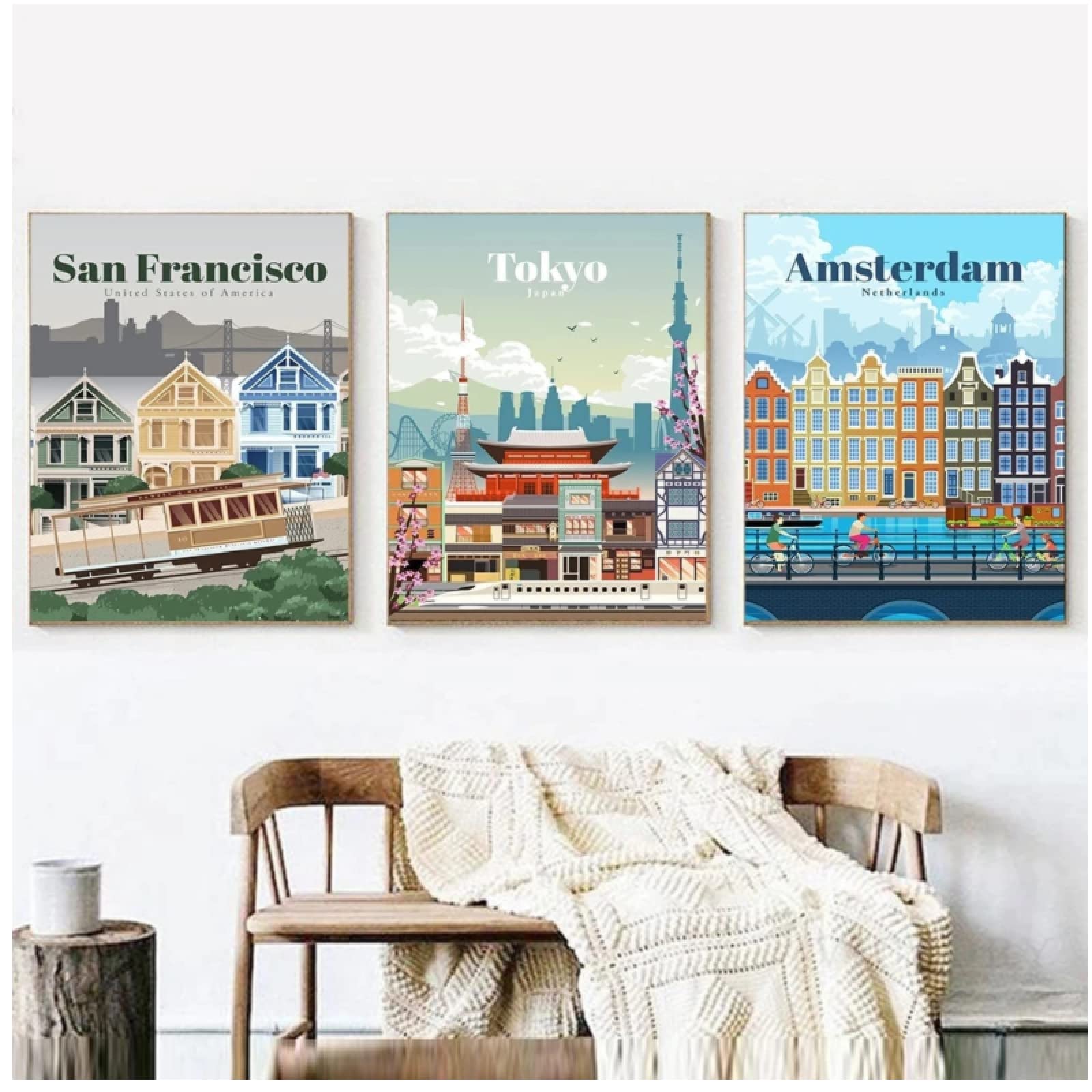 Amazon｜TYBBAG サンフランシスコ東京都市風景キャンバス絵画旅行