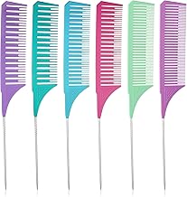 6 Pieces Professional Dyeing Hair Comb Set, Highlight Comb, Hair Teasing Parting Combs Weaving Combs with Long Stainless Steel Rat Tail Stylist for Hairs Stylist Salon Barbershop Home