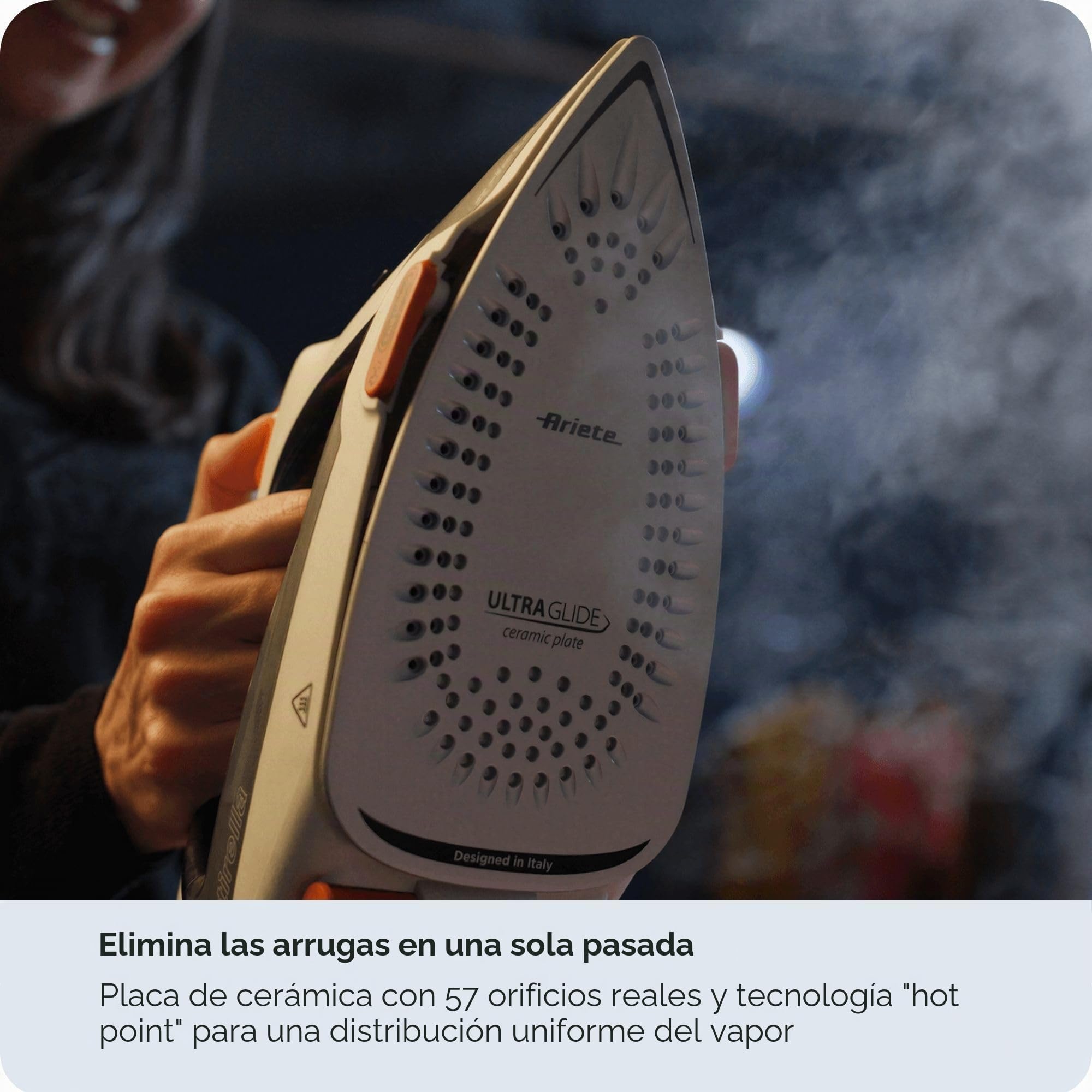 Ariete 6190 Step UP, plancha inteligente, pies inteligentes, placa de cerámica Ultraglide con 57 agujeros, tanque de 320 ml, 2400 W, vapor continuo 30 g/min
