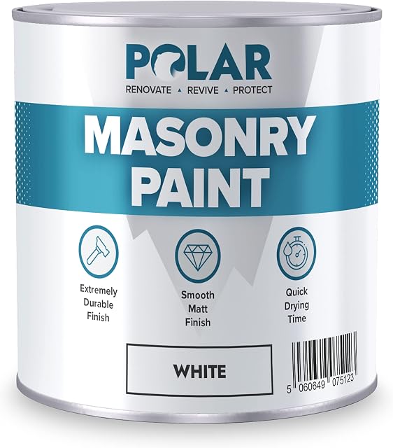 Polar Masonry Emulsion Paint - White 500ml Matt Finish - Interior & Exterior - Kitchen, Living Room, Garden - Walls, Ceilings, Brick, Concrete - Durable Protection
