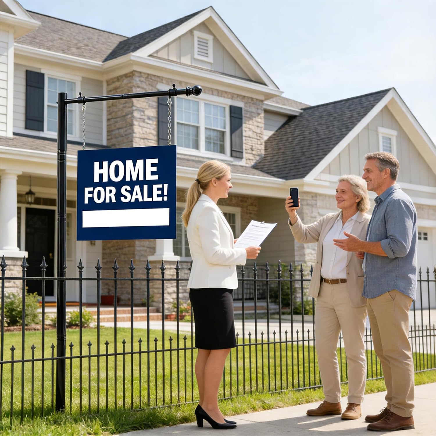 100" Heavy-Duty Real Estate Sign Posts, Commercial Yard Sign with 10-25 "Adjustable Windbreak Ring, Rust-Proof Steel Stake for Realtor Open House, Business Hours Black(Sign Not Included)