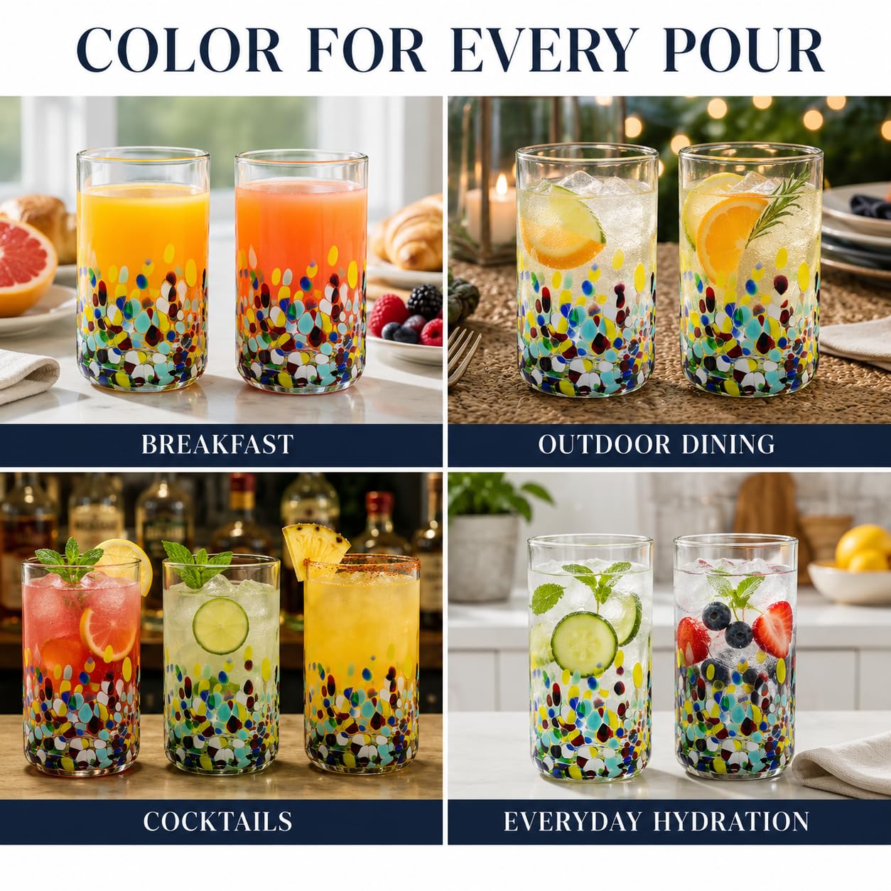 Lot de 6 verres à confettis mexicains multicolores de 473,6 g, faits à la