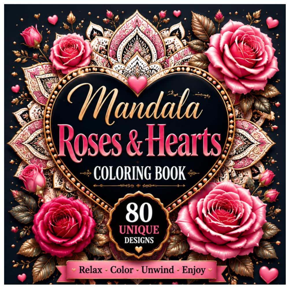 Mandala Roses & Hearts Coloring Book: Stress Relief and Mindfulness Coloring Pages for Adults and Teens