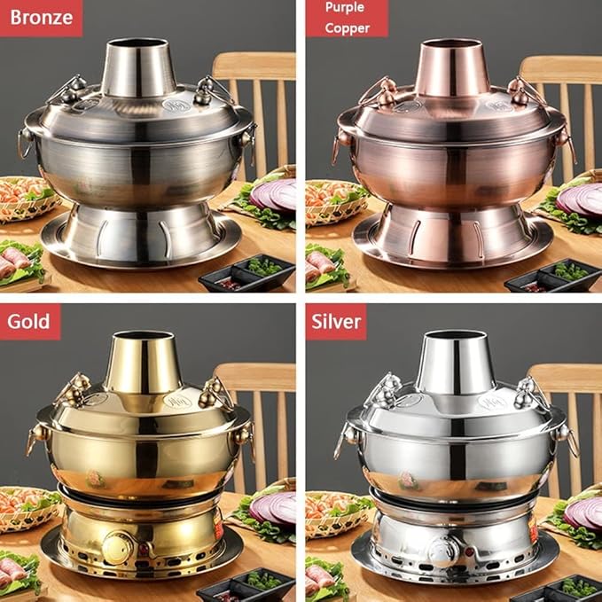 Olla de cobre tradicional china para hot pot shabu, 30 cm miniatura 6