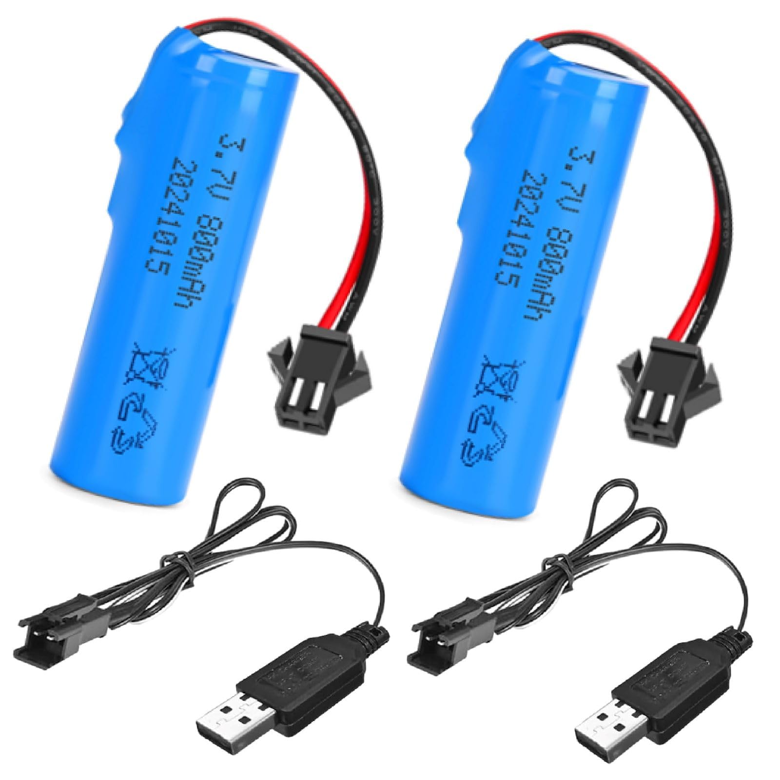 ERYNK - Batterie Li-ion Rechargeable 3,7V 500mAh Avec Connecteur SM-2P - Pour Voitures RC, Bateaux RC, Jouets Télécommandés - Inclut Câble USB