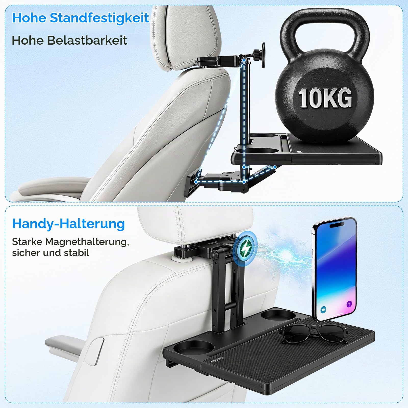 Auto Tisch für Rücksitz Beifahrer,20KG Einstellbar Autotisch für Kind rücksitz mit Getränkehalter und Handyhalter,Auto Tisch Kinder für Auto Rücksitz Erwachsene Kinder Arbeit und Unterhaltung