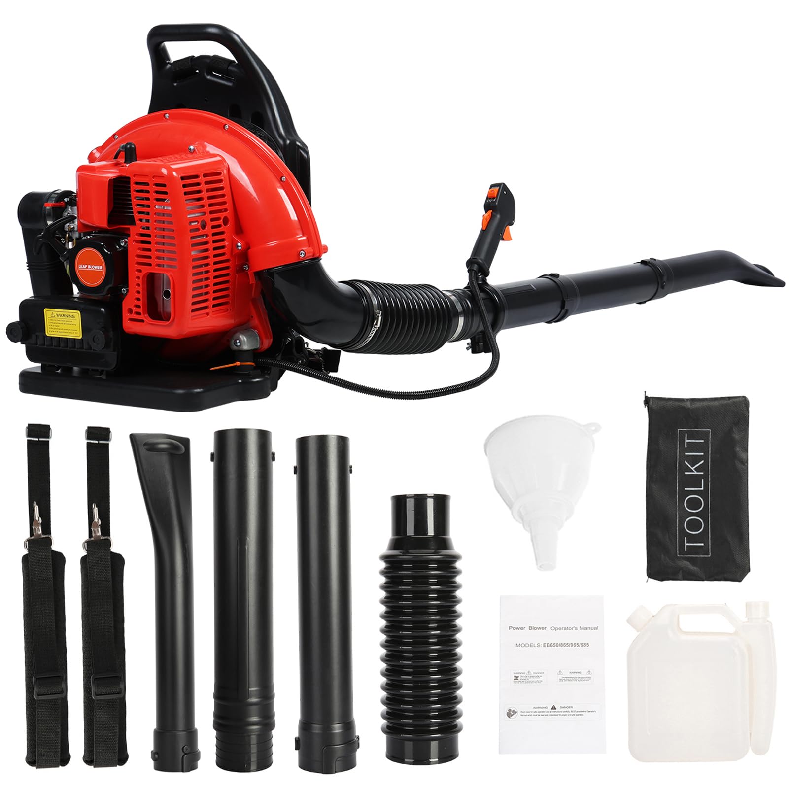 Petrol Leaf Blower, Ergonomic Design Leaf Blower Petrol with Adjustable Backpack Shoulder Straps & Multi-Level Speed, Leaf Blowers for Gardens Patios Gutters Driveways(63cc 665CFM) (Red-A)